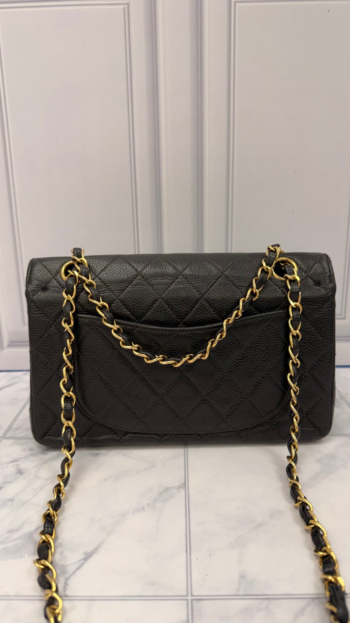 Chanel Black Quilted Caviar Leather Small Classic Double Flap Bag