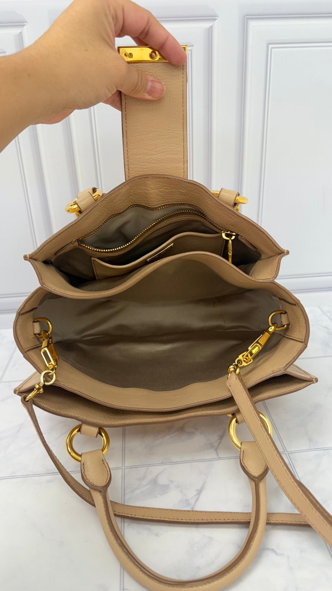Miu Miu Nude Grained Leather Madras 2Way Handbag