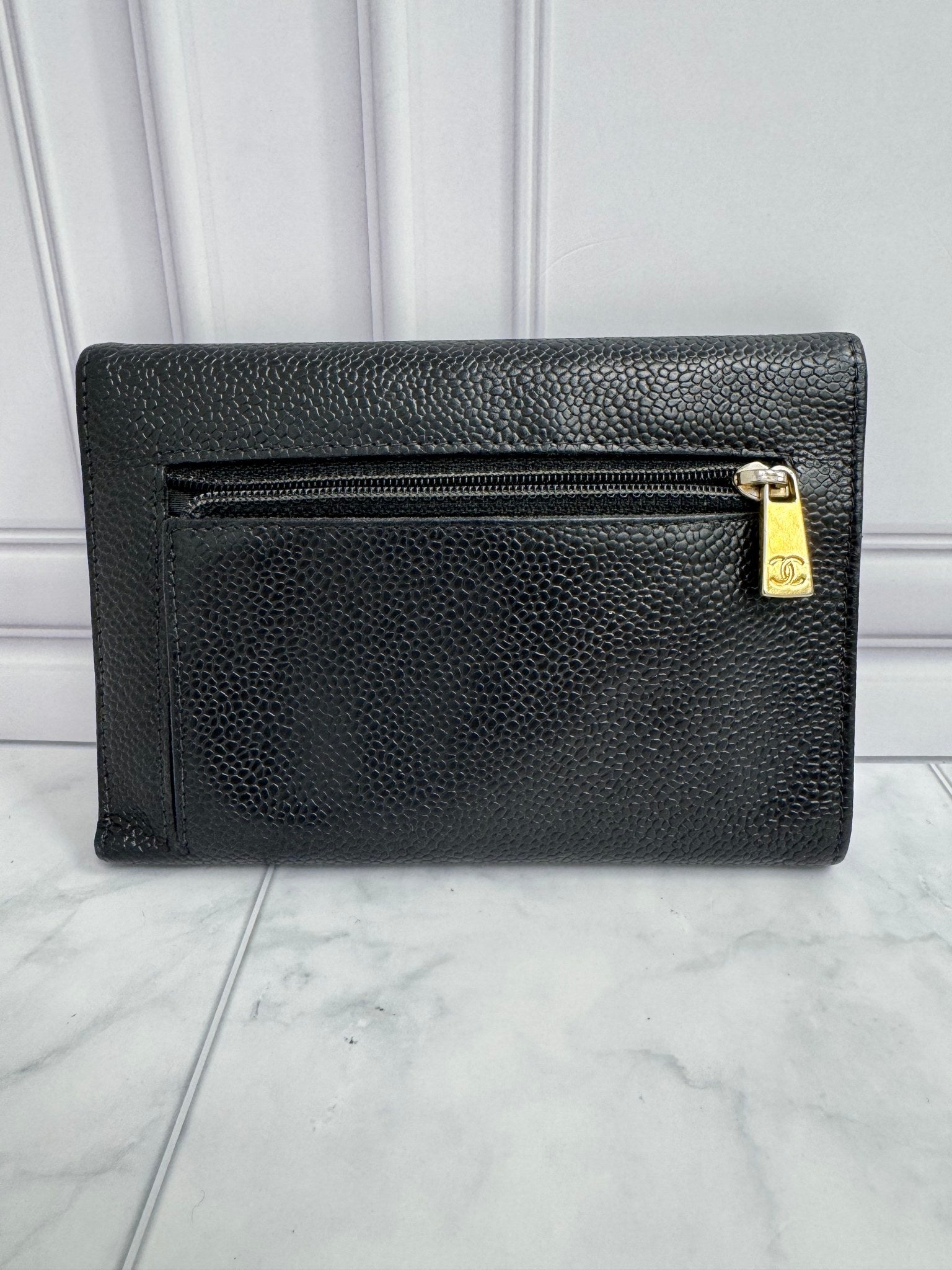 Chanel Black Caviar Leather CC Trifold Compact Wallet