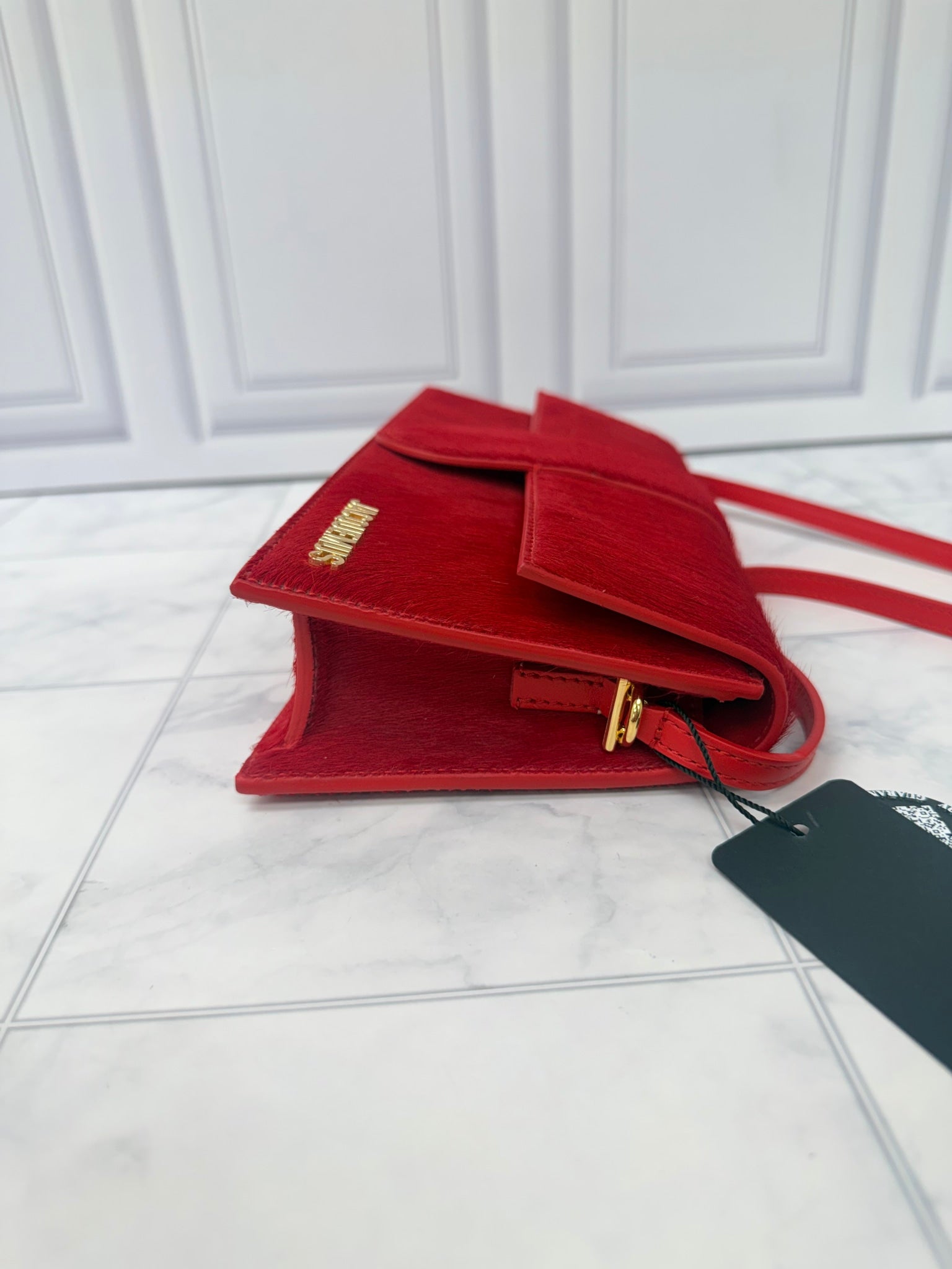BRAND NEW - Jacquemus Red Pony Hair Le Bambino Long Shoulder Bag