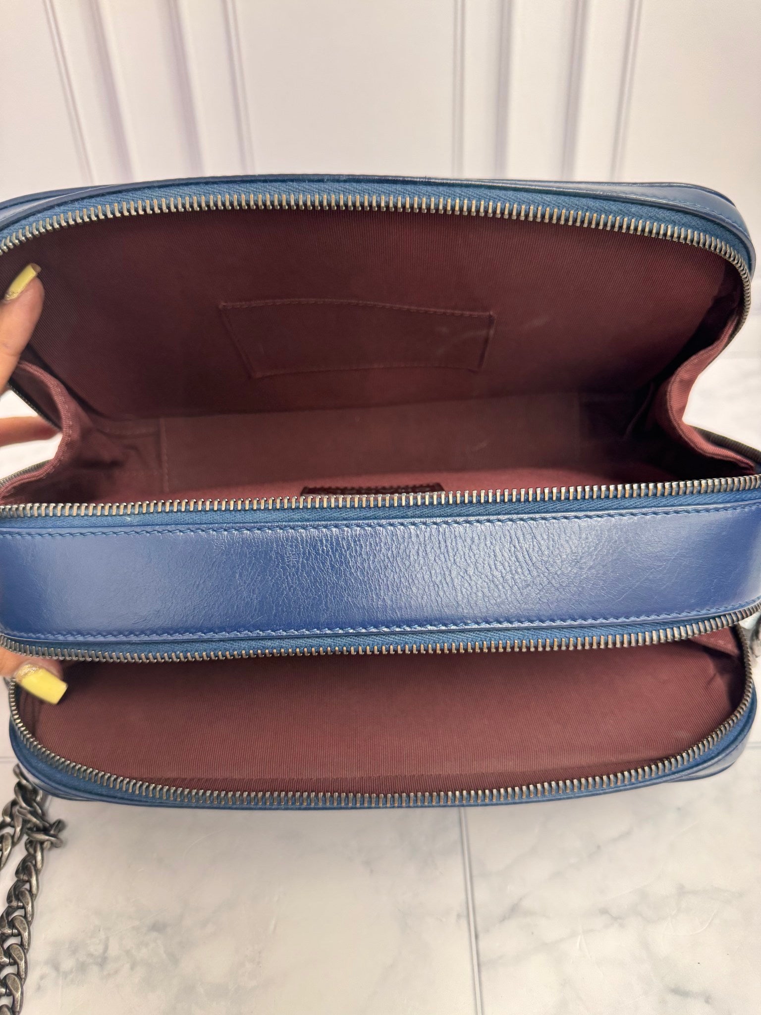 Chanel Blue Quilted Leather Coco Boy Camera Bag