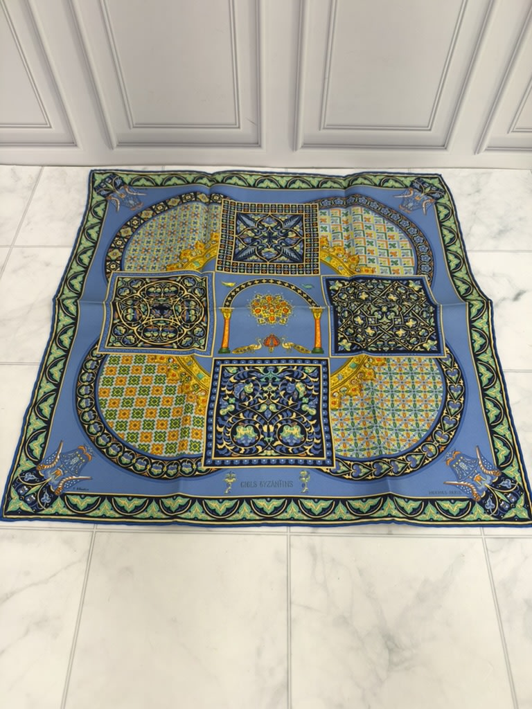 Hermes Blue Silk Ciels Byzantins Scarf