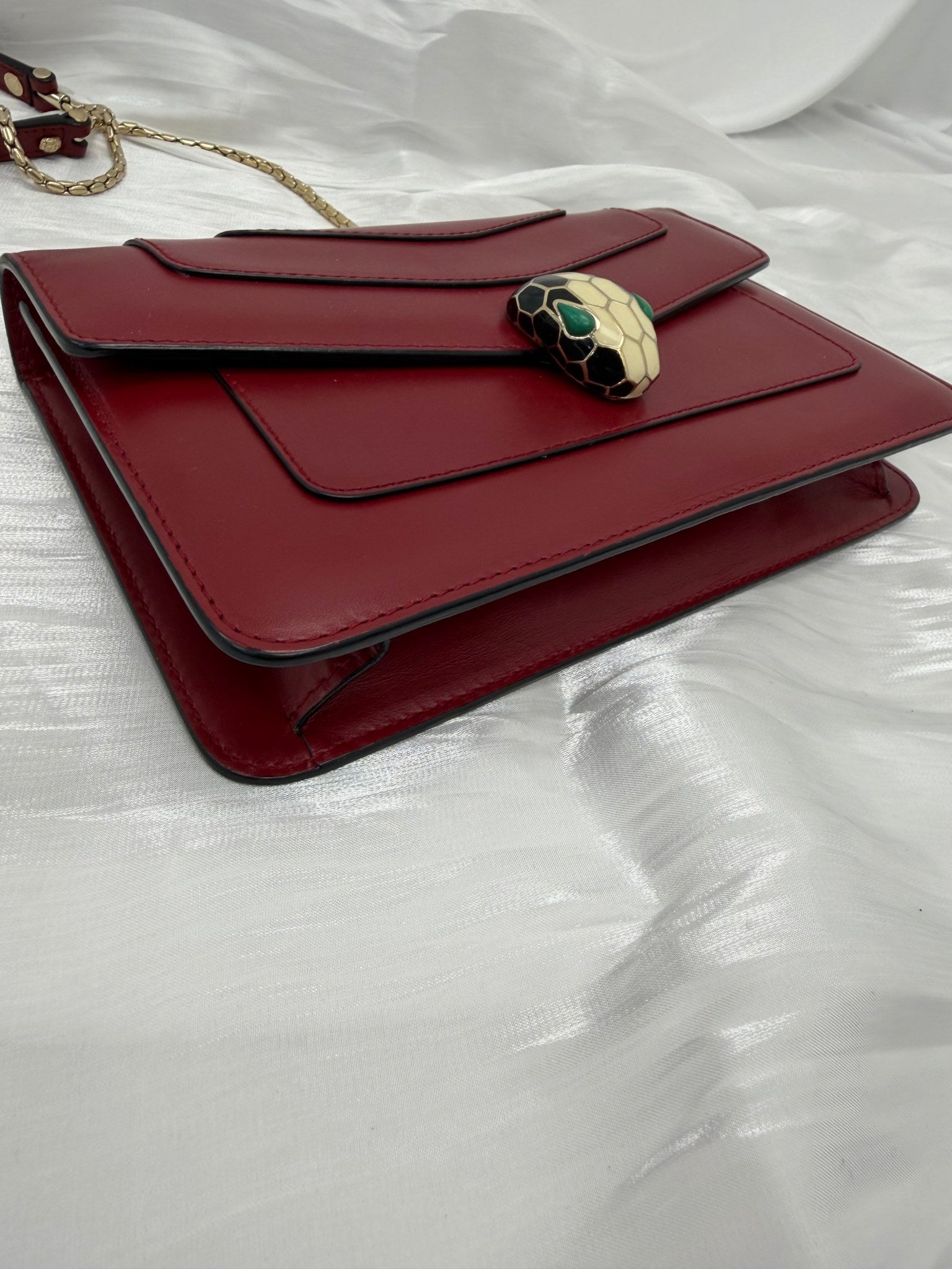 Bvlgari Red Leather Small Serpenti Forever Chain Bag