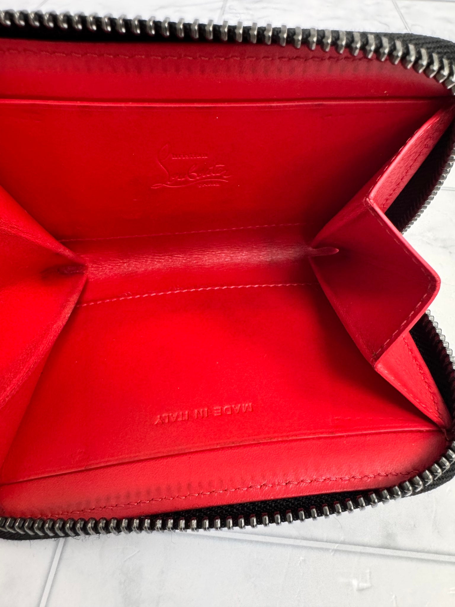 Christian Louboutin Black Studded Leather Compact Zippy Wallet