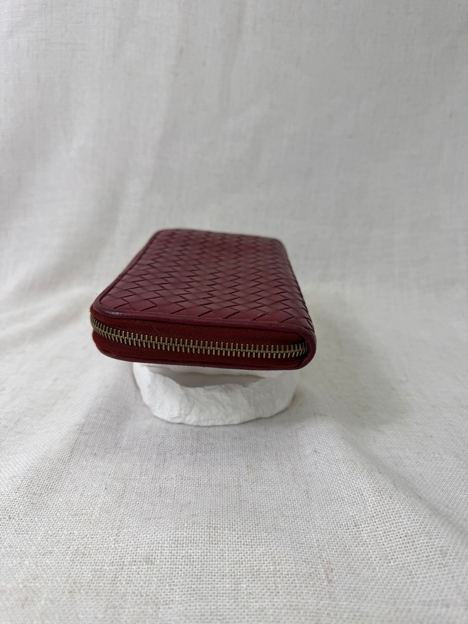 Bottega Veneta Red Leather Zip Around Wallet