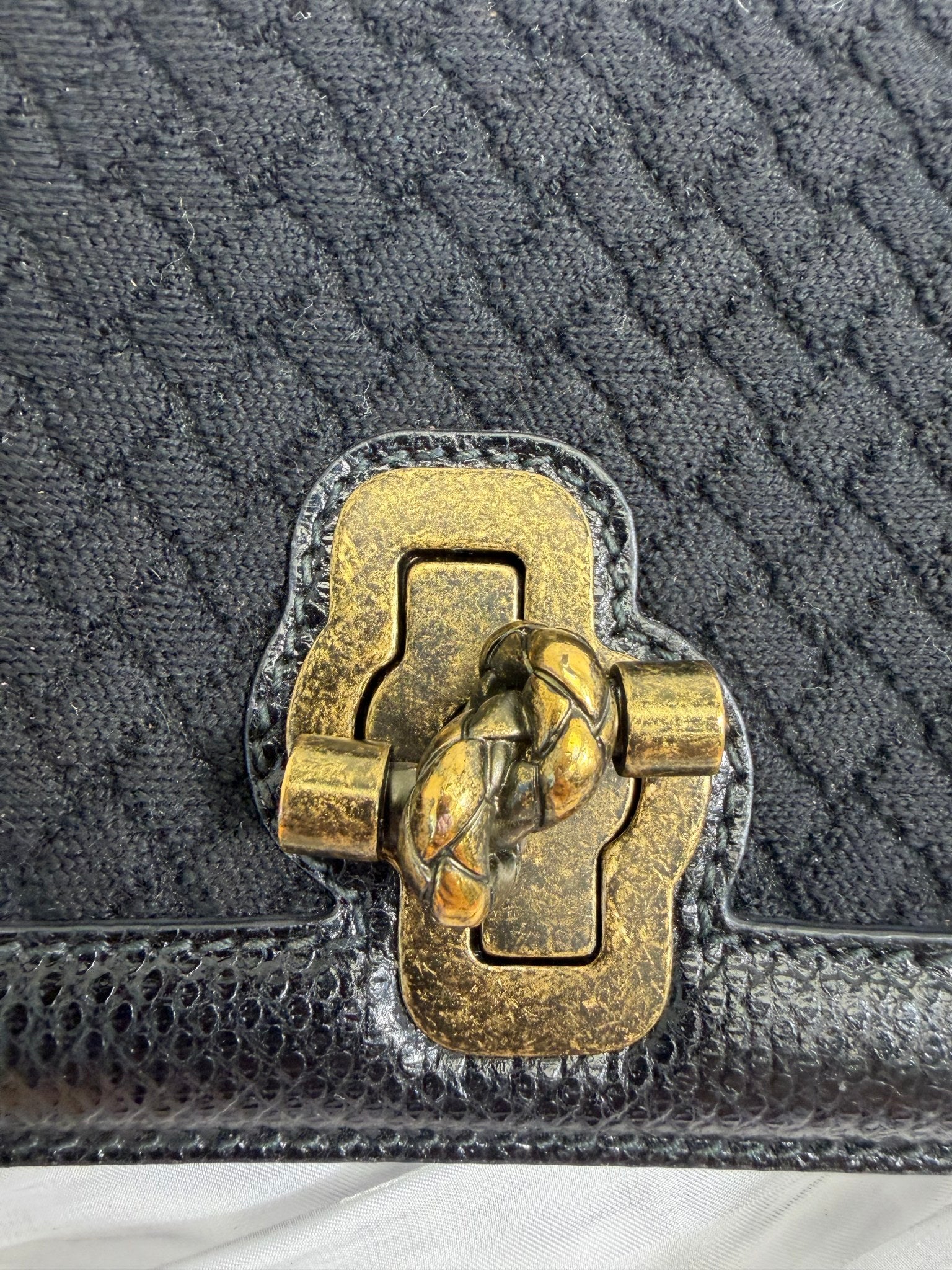 Bottega Veneta Black Cotton x Leather Olimpia Knot Shoulder Bag