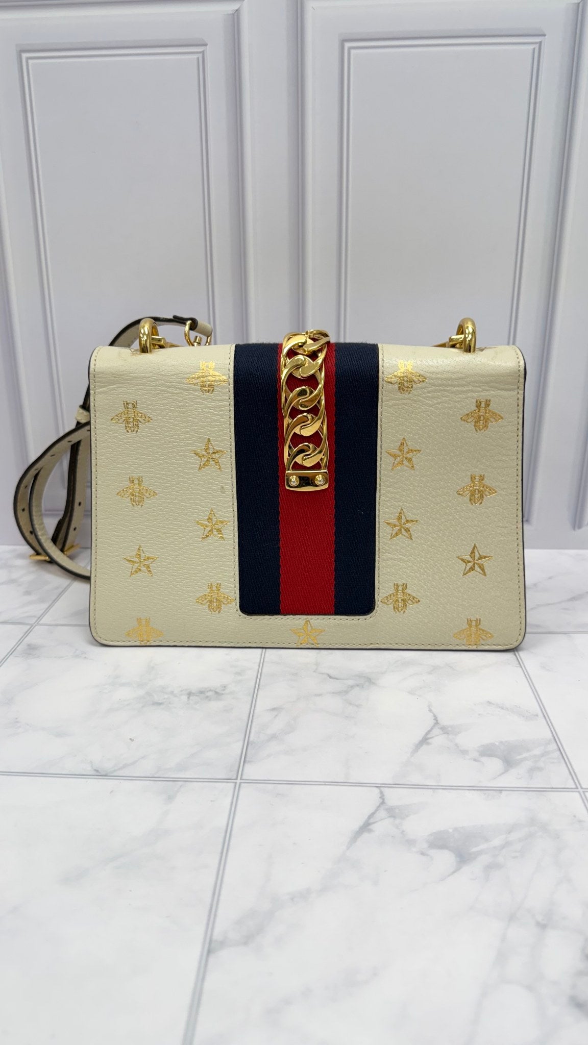 Gucci Ivory Leather Star Bee Small Sylvie Crossbody