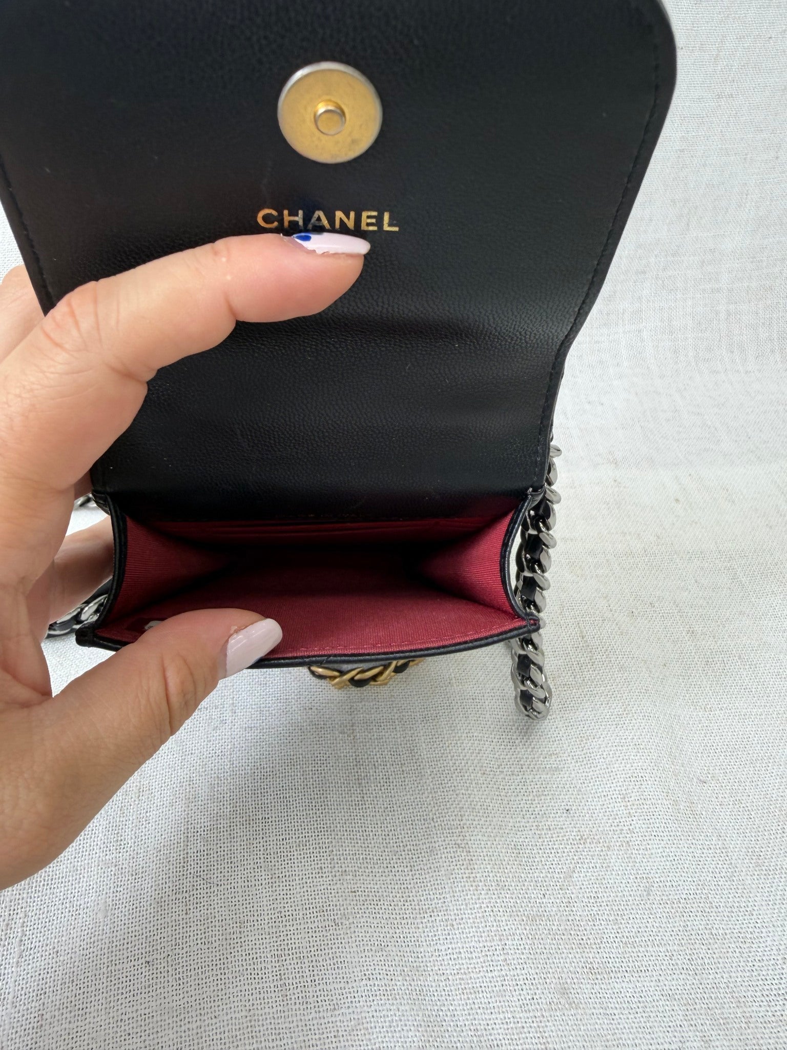 Chanel Black Lambskin Quilted Leather Phone Holder