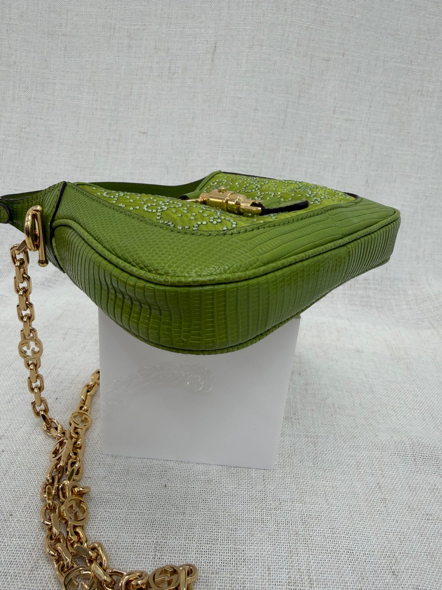 BRAND NEW- Gucci Green Lizard & Crystal 1961 Mini Jackie Bag
