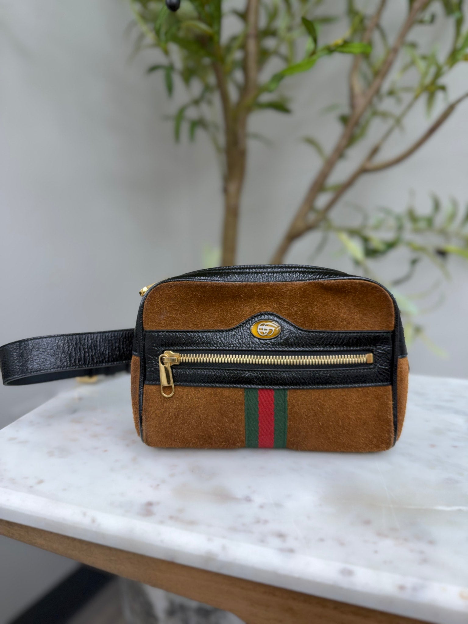 Gucci Brown Suede Ophidia Marmont Belt Bag
