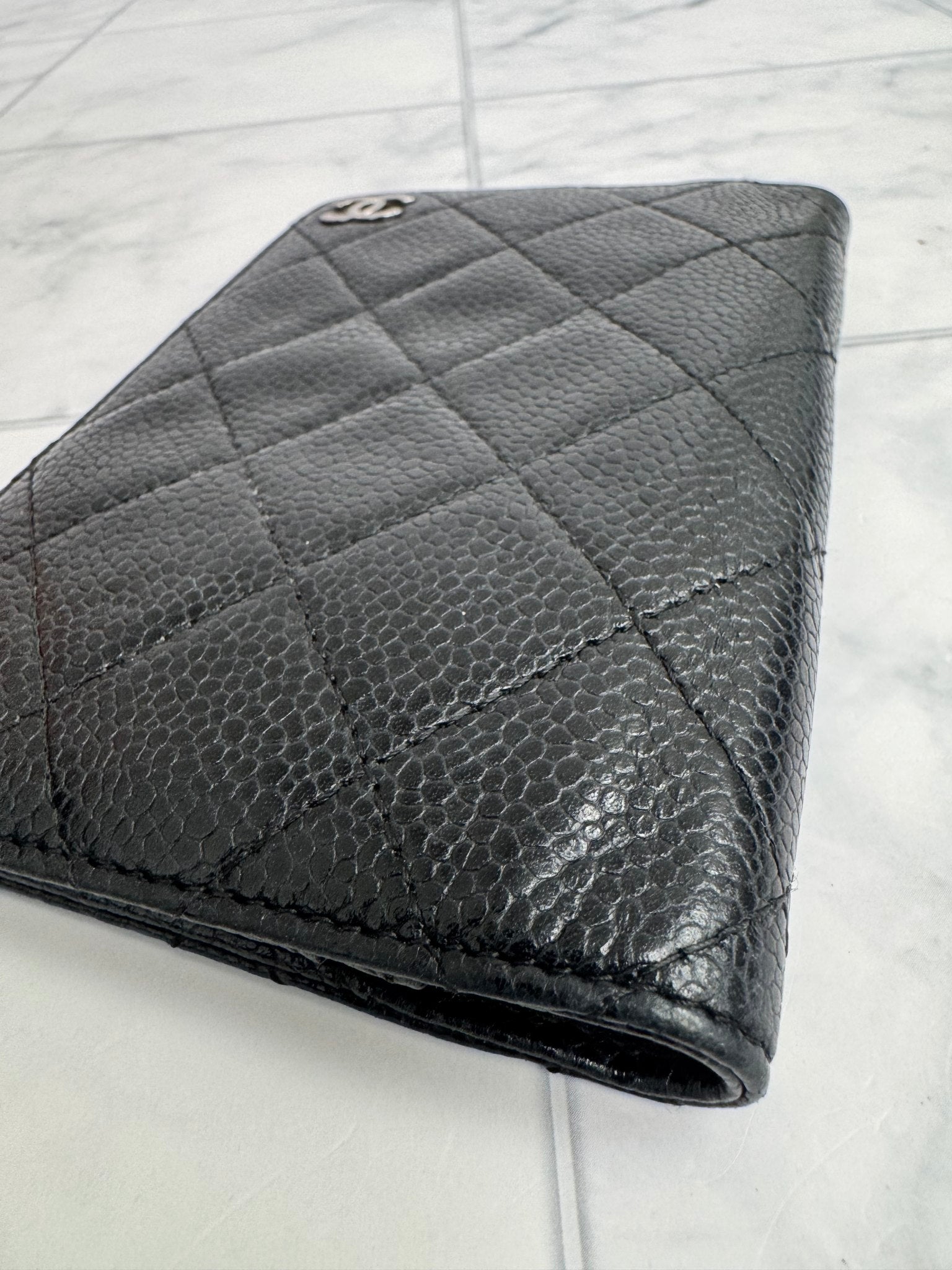 Chanel Black Diamond Quilted Caviar Passport Holder