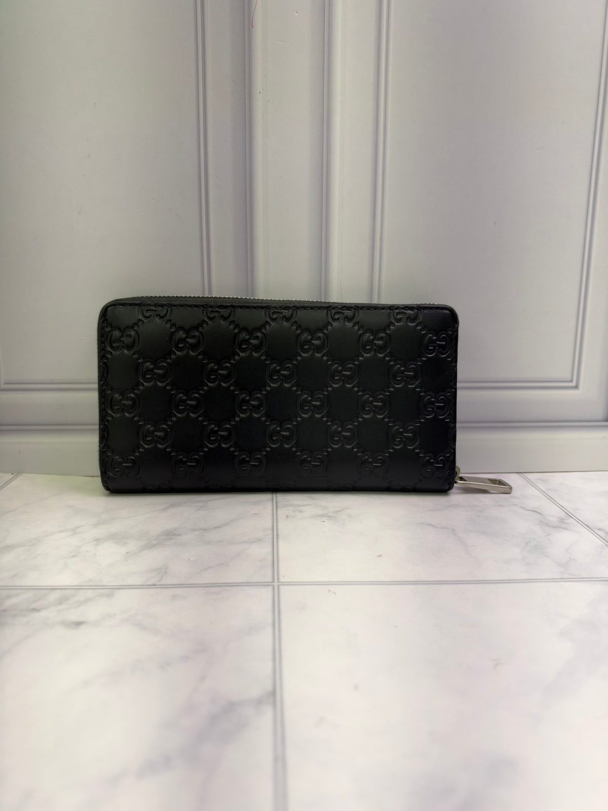 Gucci Black GG Leather Zippy Wallet