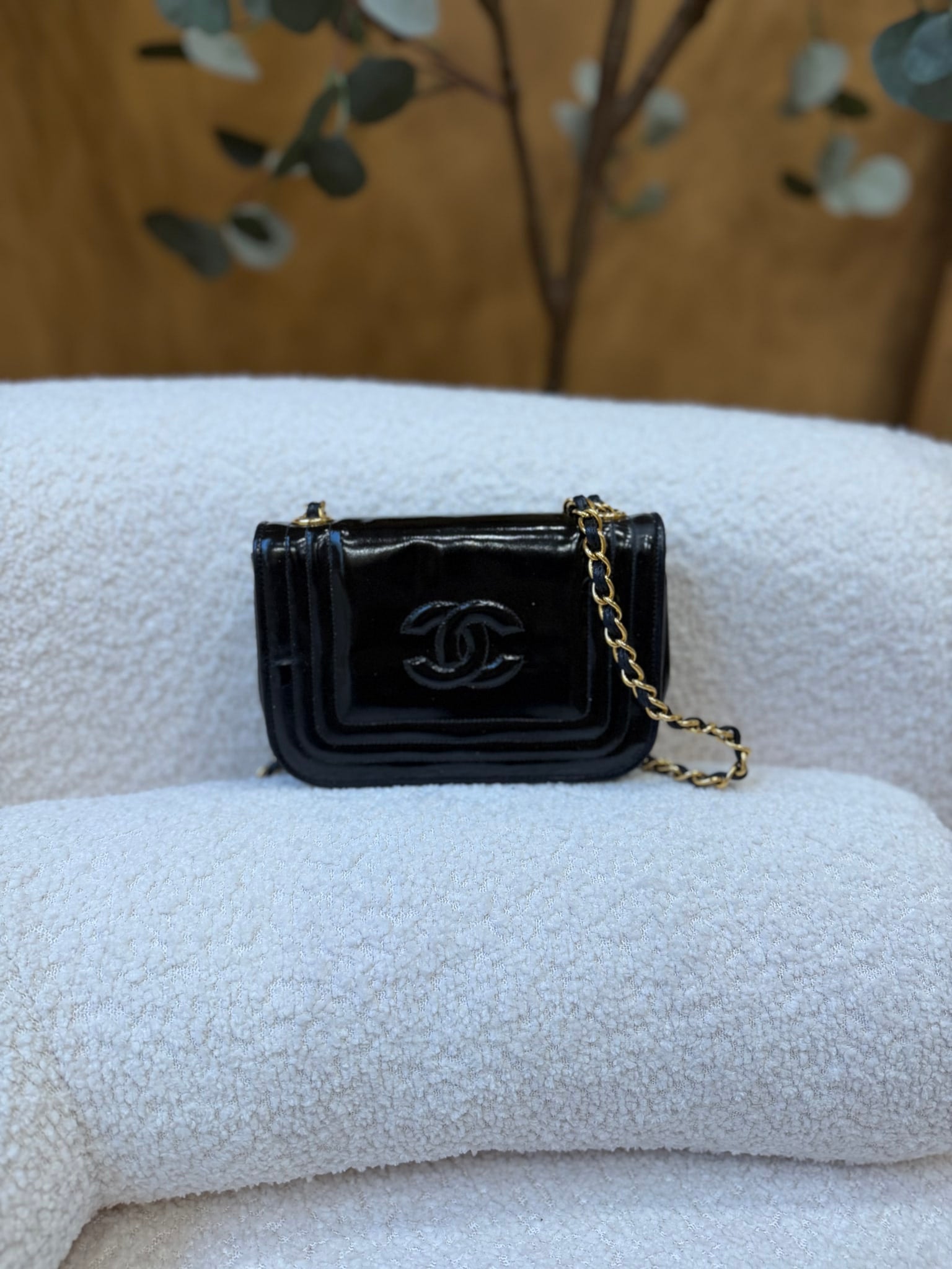 Chanel Black Patent Leather Single Flap Mini Crossbody Bag