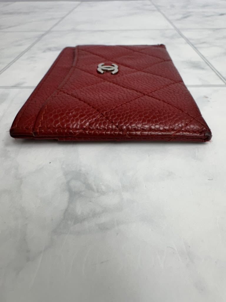 Chanel Red Diamond Quilted Caviar Leather Card Case