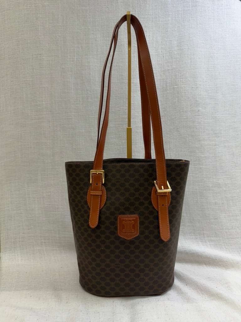 Celine Brown Coated Canvas Macadam Bucket Bag