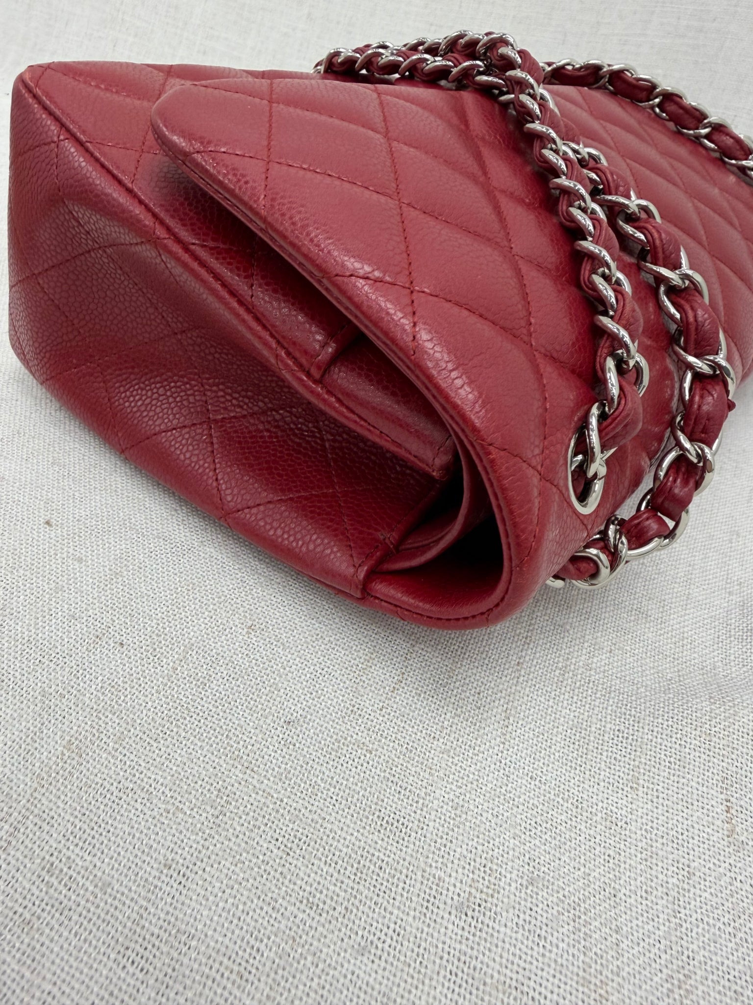 Chanel Red Caviar Quilted Leather Jumbo Classic Double Flap Bag