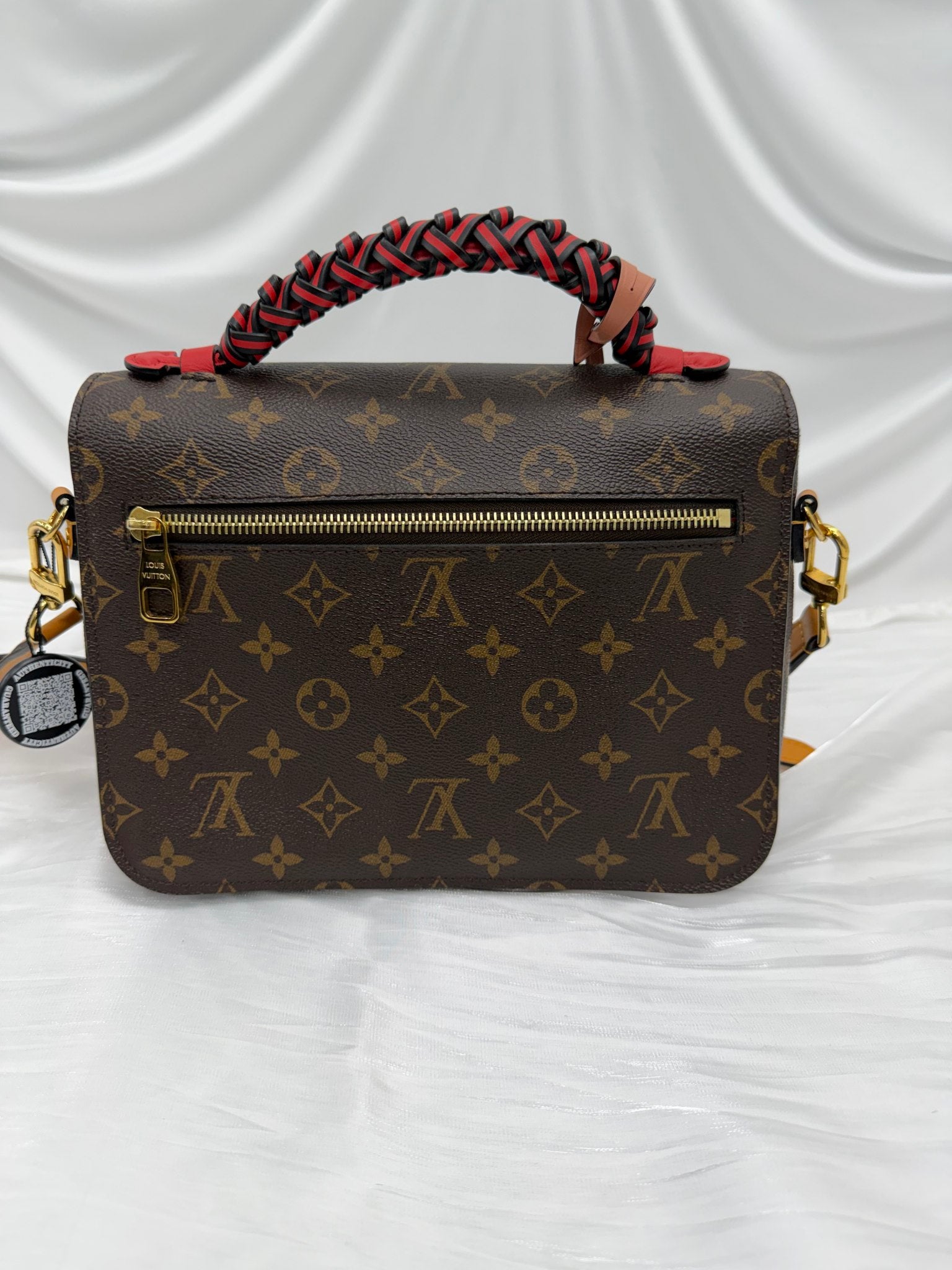 LIKE NEW- Louis Vuitton Monogram Braided Coquelicot Handle Pochette Metis Bag