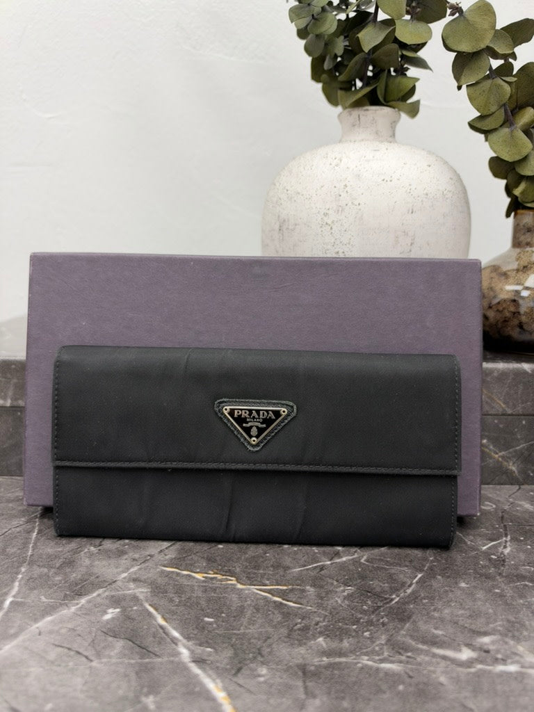 Prada Black Nylon Long Wallet
