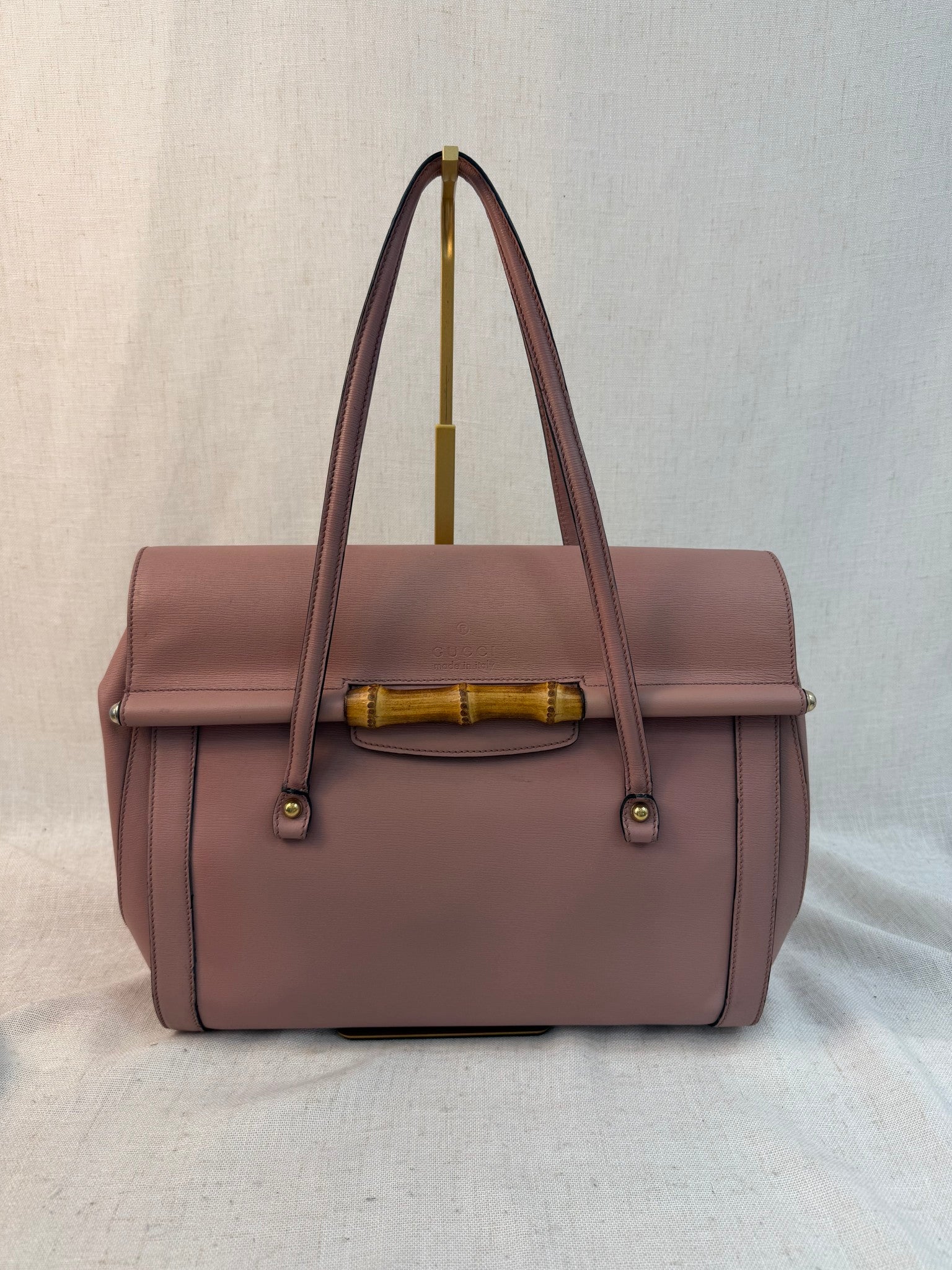 Gucci Dusty Rose Leather Bamboo Top Handle Bag