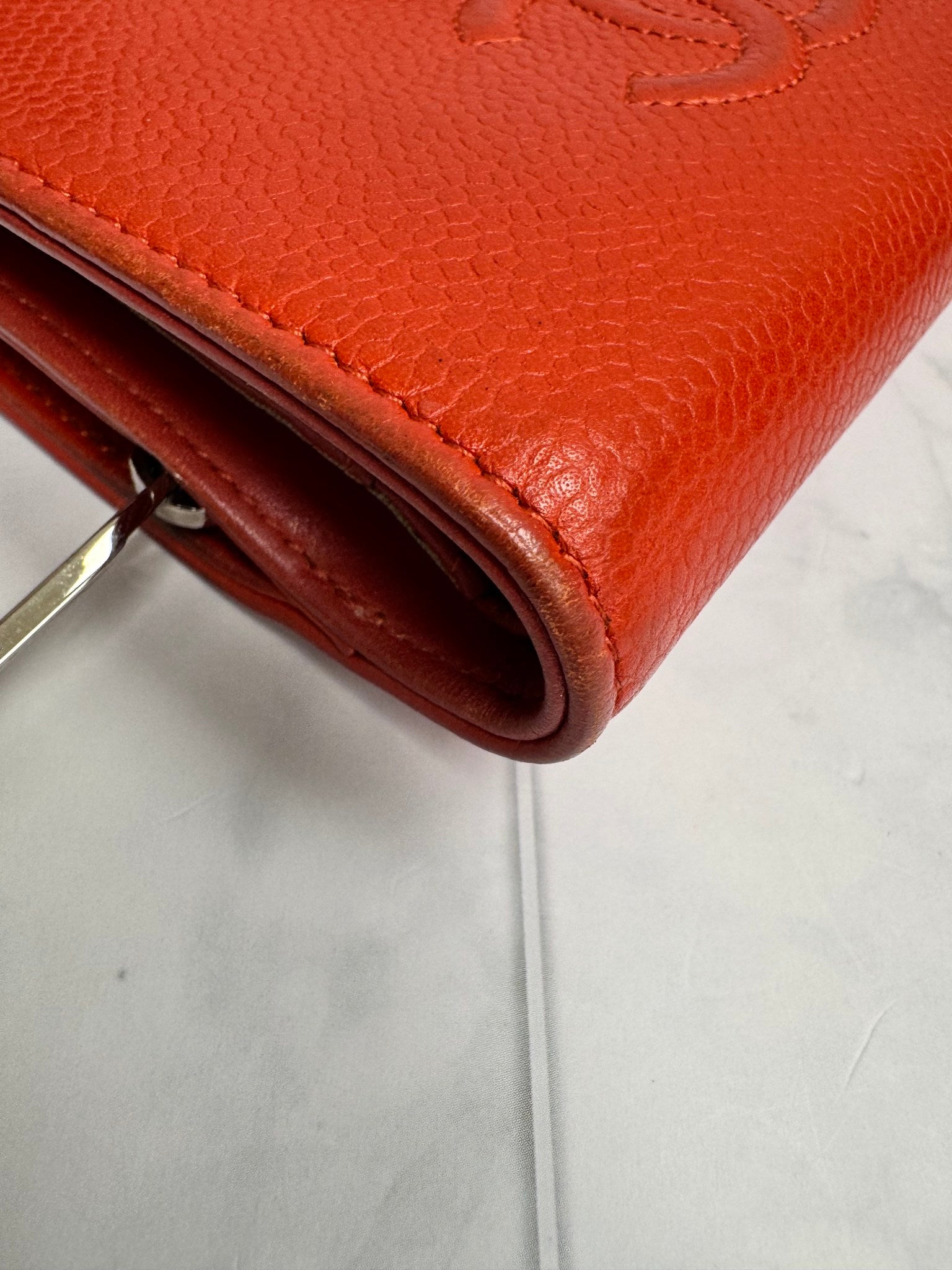 Chanel Orange Caviar Leather French Compact Wallet