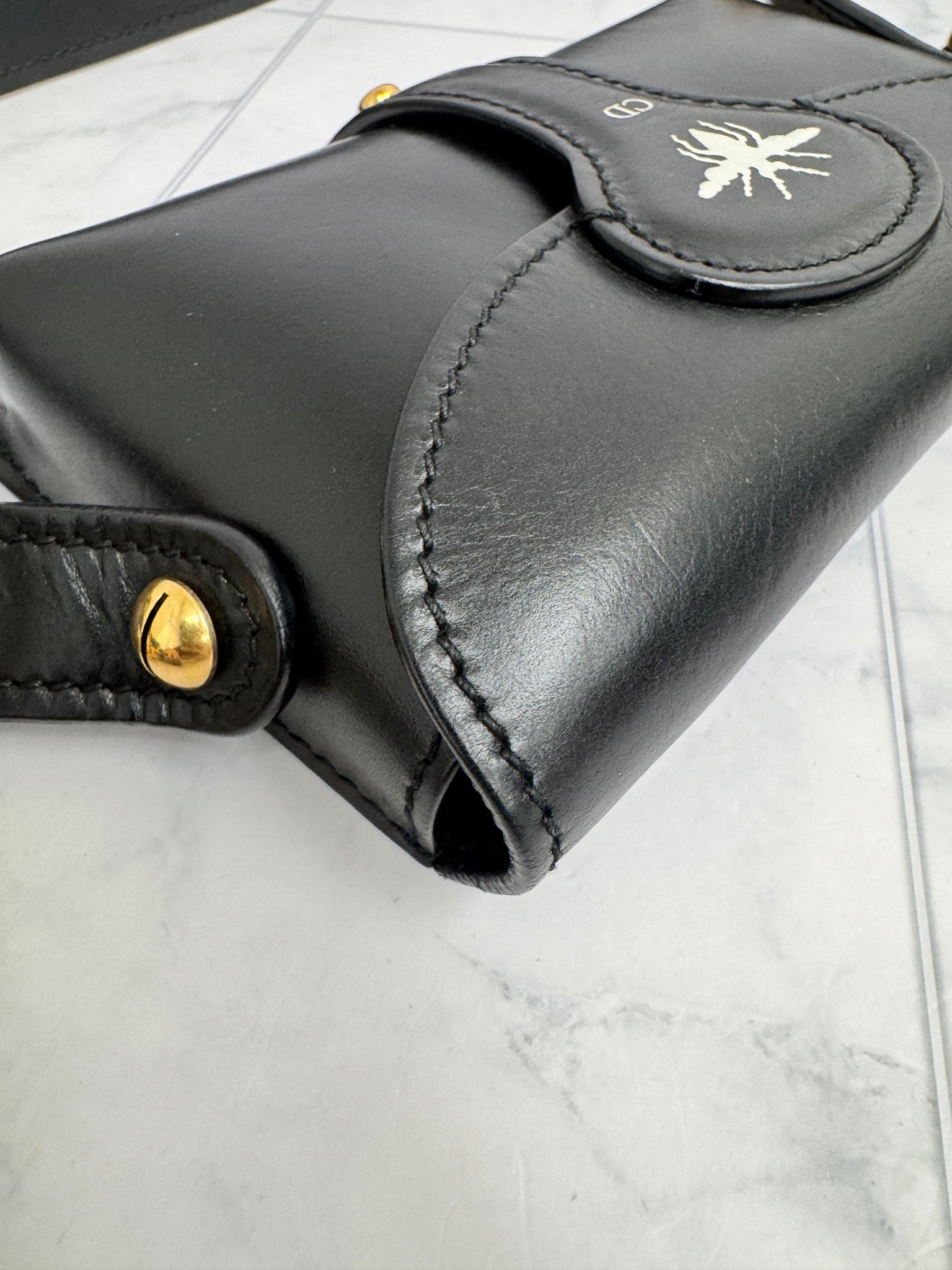 Christian Dior Black Leather D-Bee Saddle Crossbody Bag