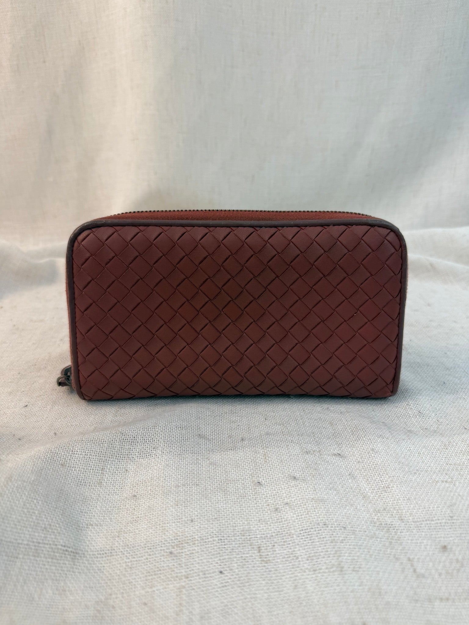 Bottega Veneta Rust Leather Intrecciato Zippy Wallet