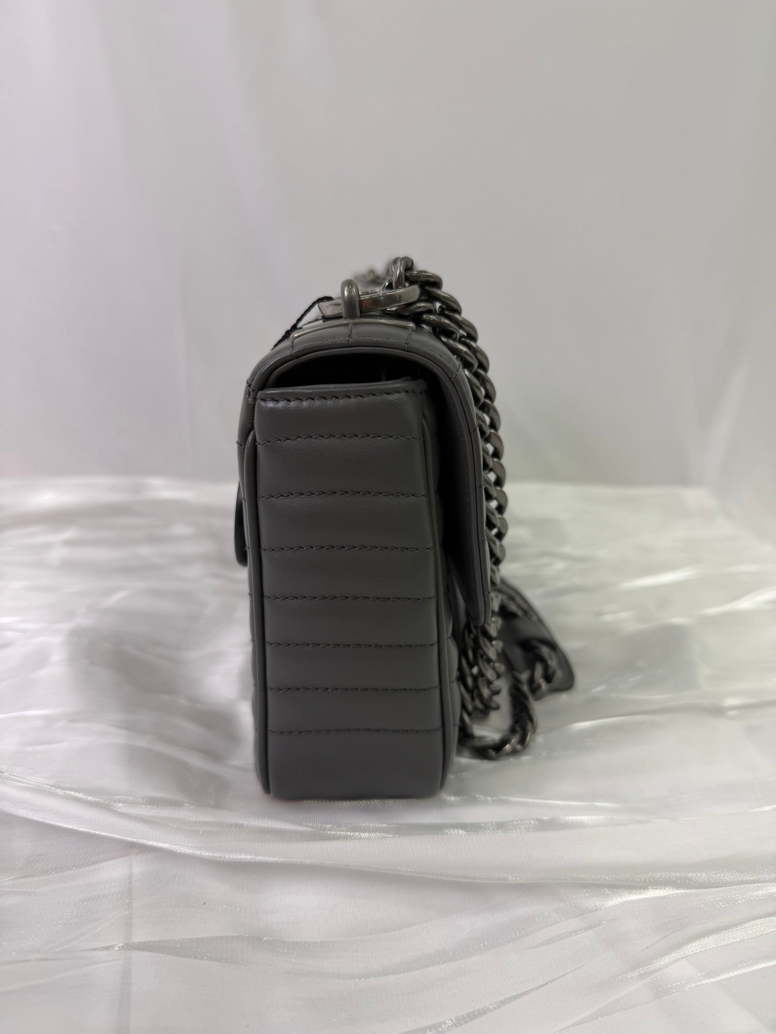 Prada Gray Leather Diagramme Shoulder Bag