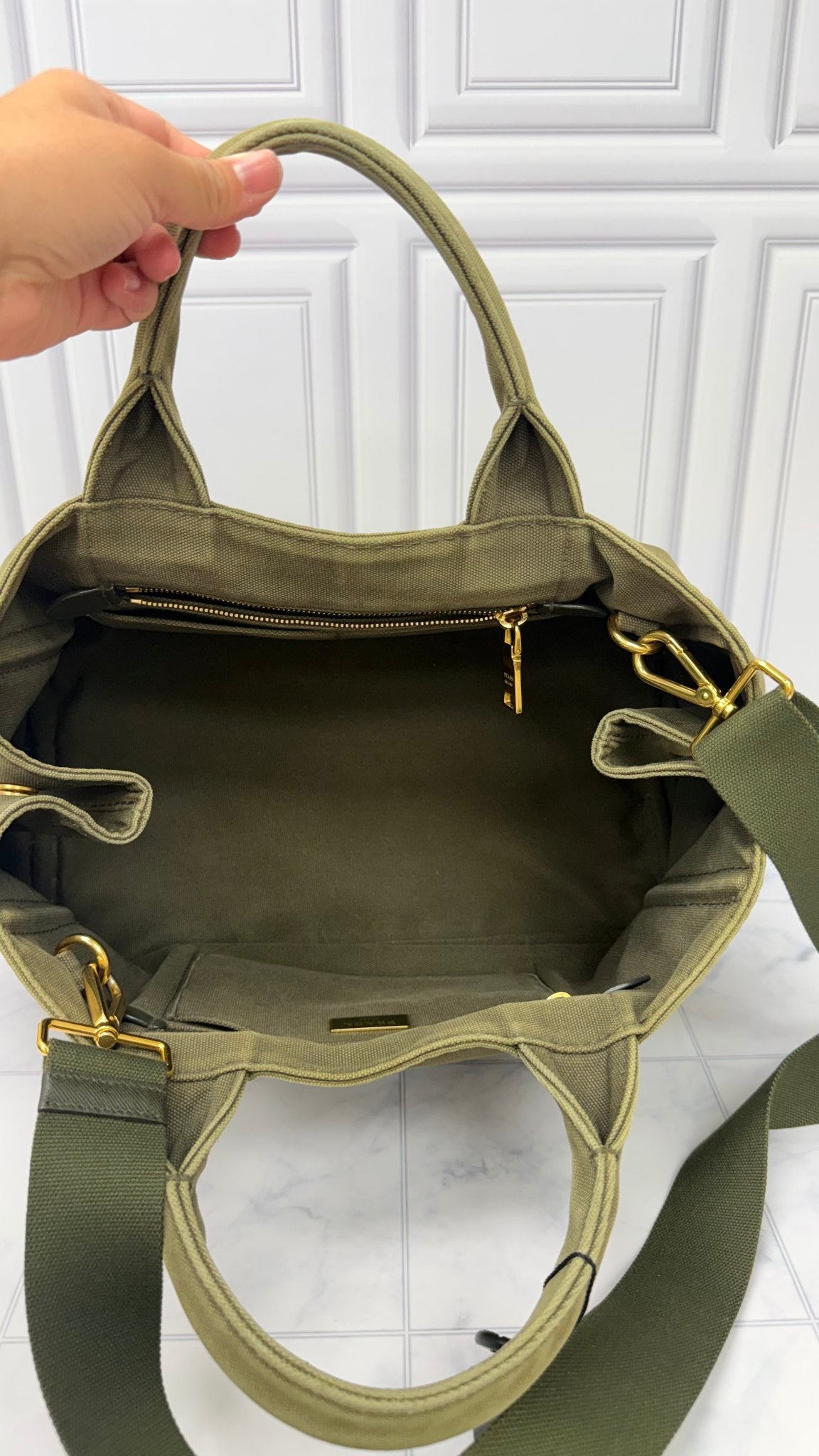 Prada Olive Green Canapa Canvas Tote Bag