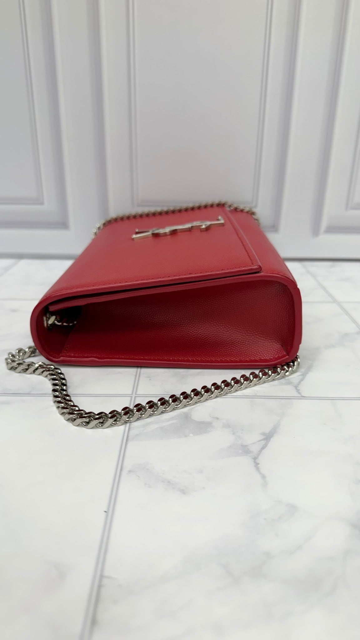 Saint Laurent YSL Red Grained Leather Kate Chain Shoulder Bag