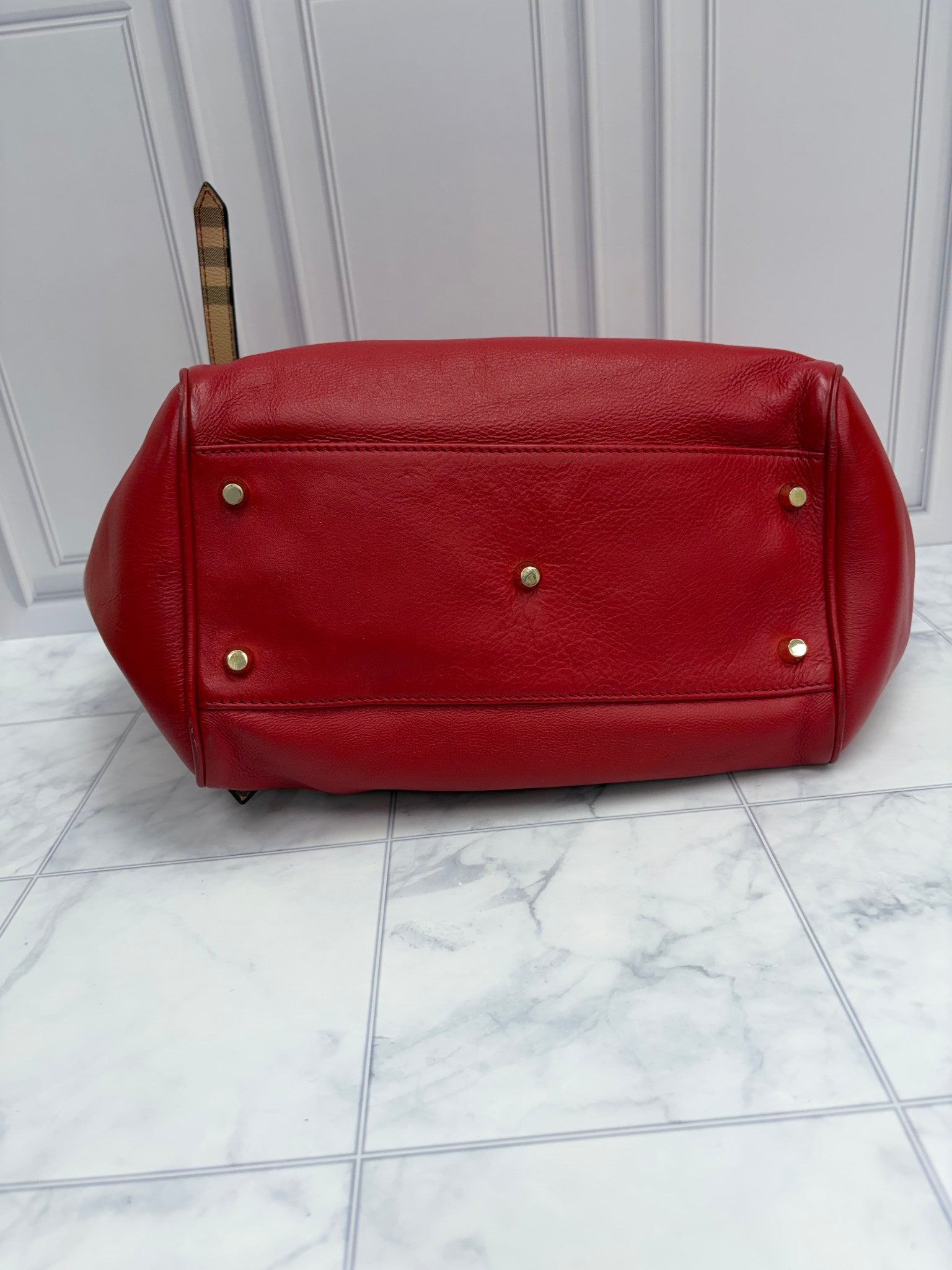 Burberry Red Leather Canterbury Tote Bag