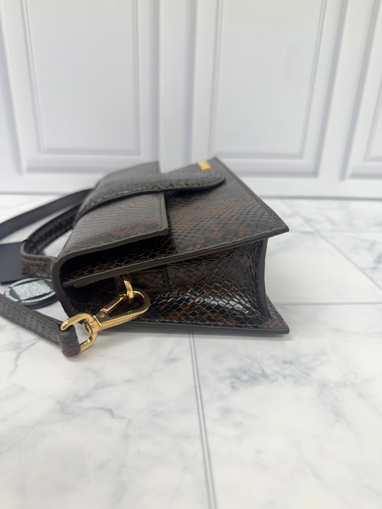 BRAND NEW - Jacquemus Brown Snakeskin Embossed Leather Le Grand Bambino 2Way Handbag
