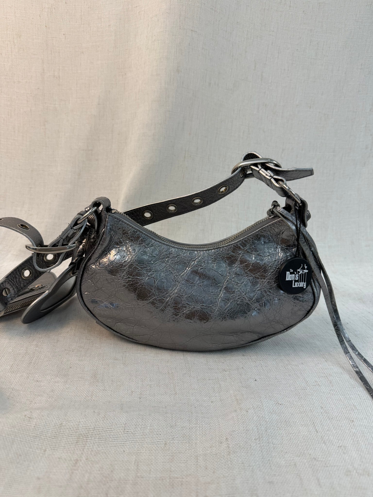 Balenciaga Silver Leather Le Cagole Small Shoulder Bag