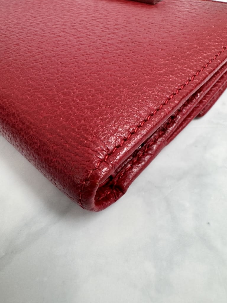 Gucci Red Grained Leather Compact Wallet
