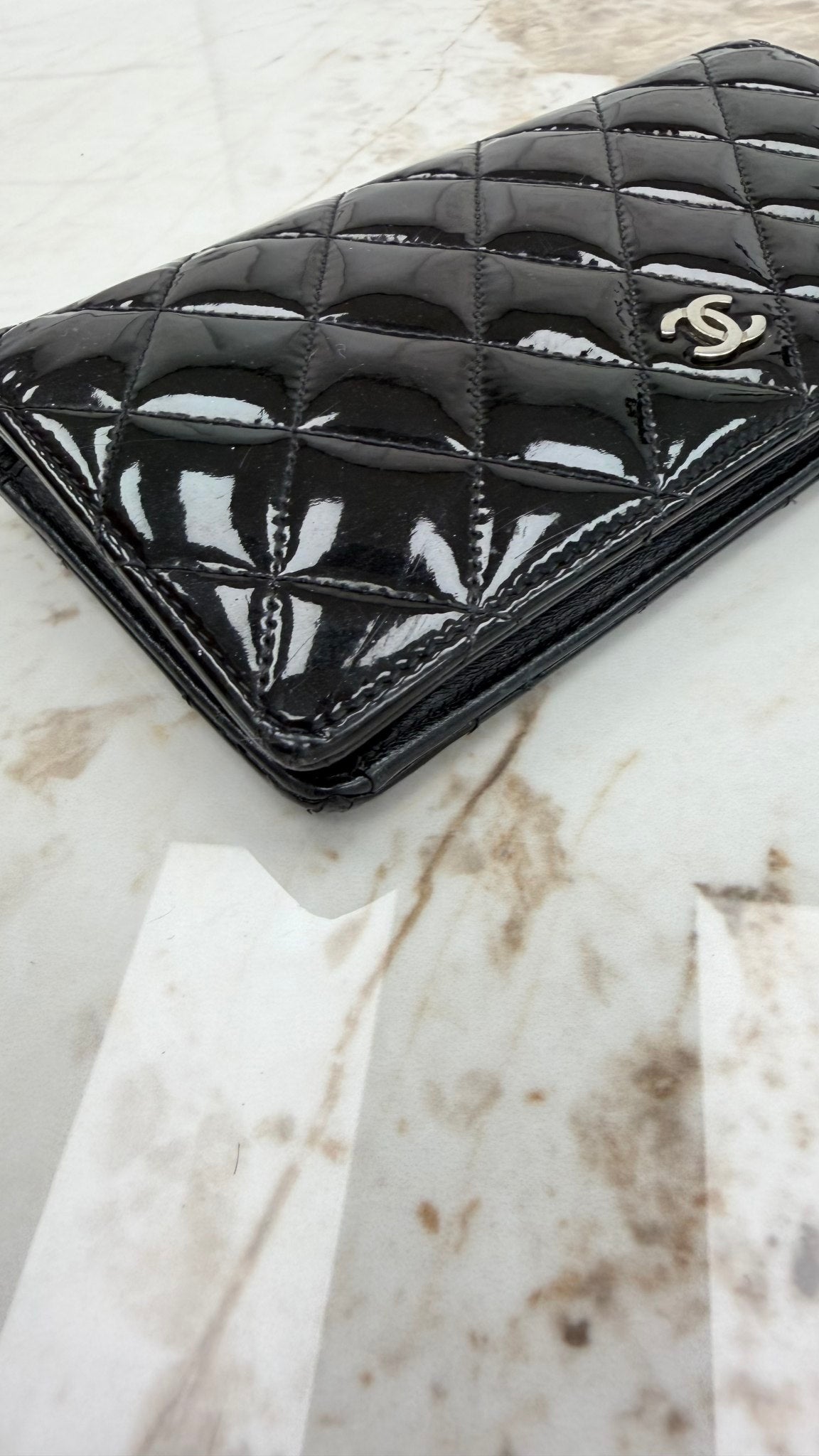 Chanel Black Patent Leather Long Wallet