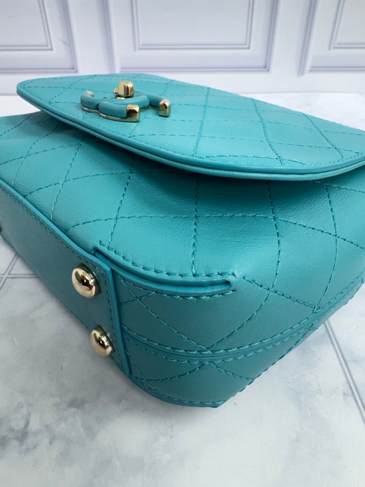 Chanel Teal Quilted Calfskin Small Covered CC Flap Bag