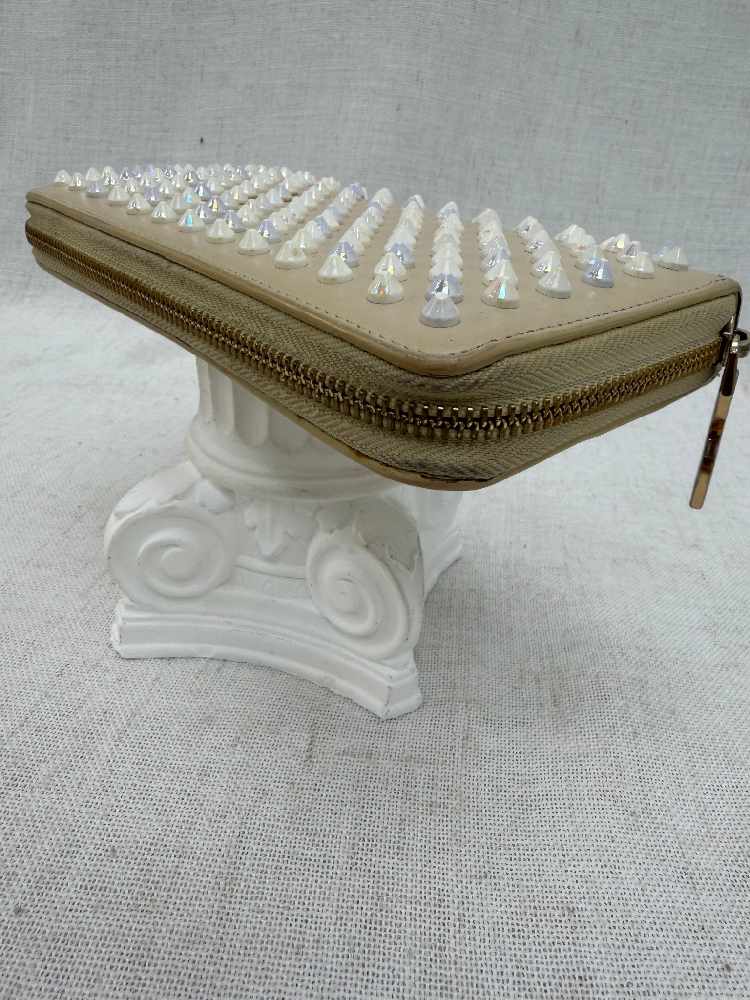 Christian Louboutin Cream Leather Spike Zippy Wallet