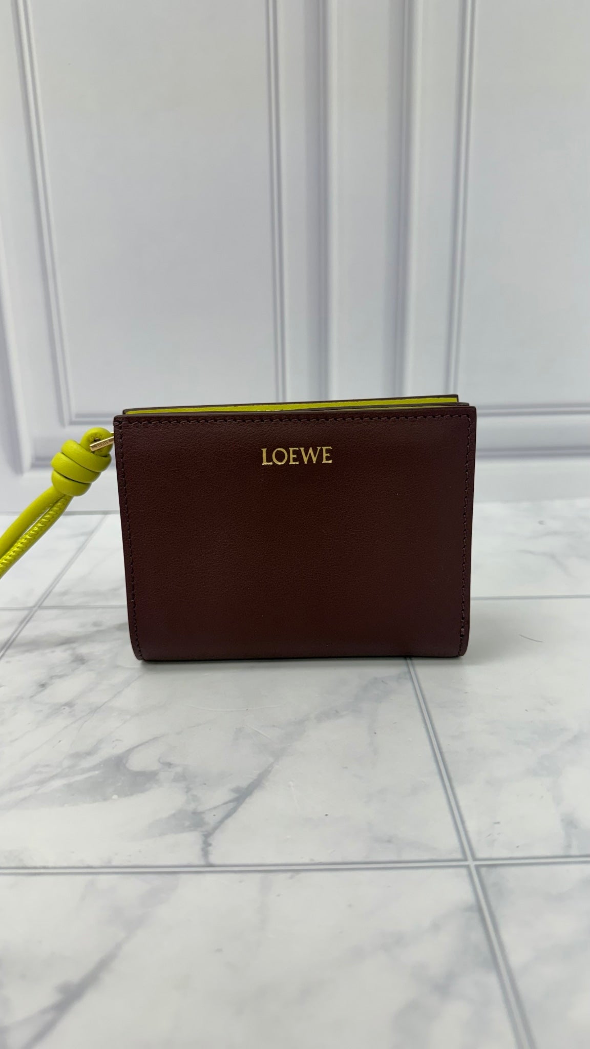 BRAND NEW - Loewe Plum And Green Leather Knot Compact Wallet