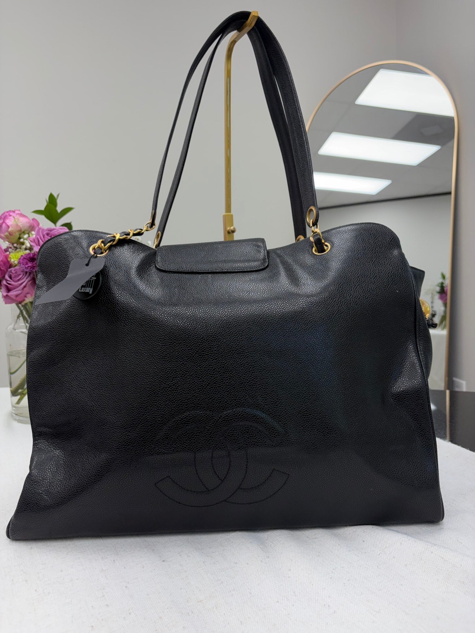 Chanel Black Caviar Supermodel Tote Bag