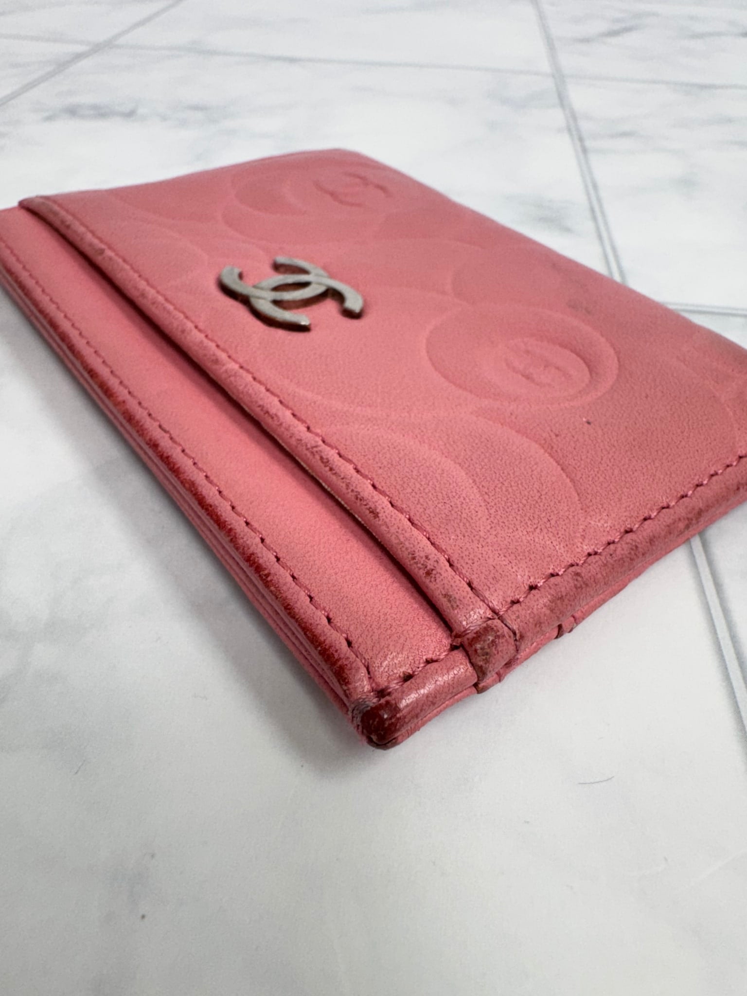 Chanel Pink Embossed Leather Card Case