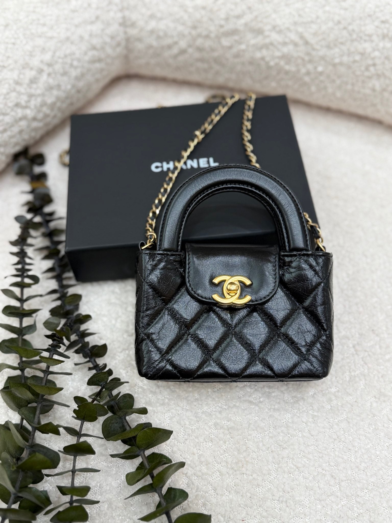 Chanel Black Lambskin Mini Nano Kelly Top Handle Bag
