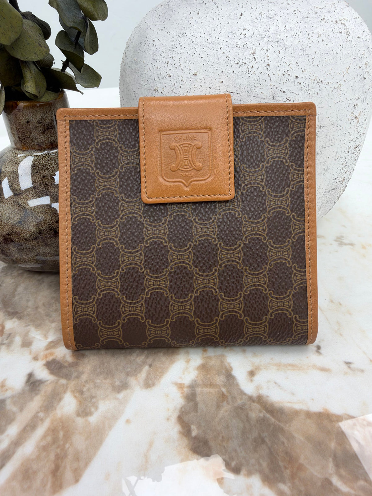 Celine Brown Macadam Coated Canvas Compact Wallet