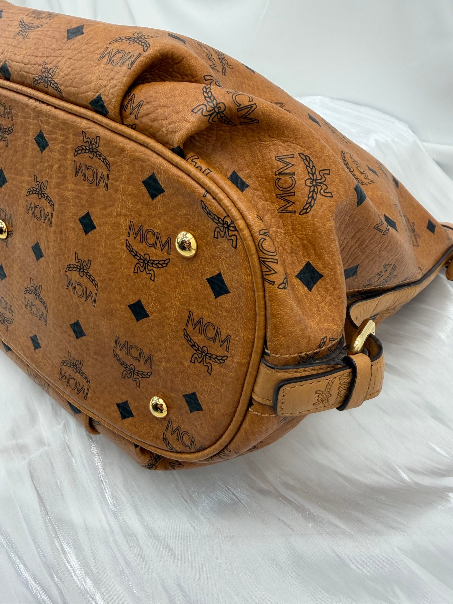 MCM Cognac Coated Canvas Large Hobo Bag