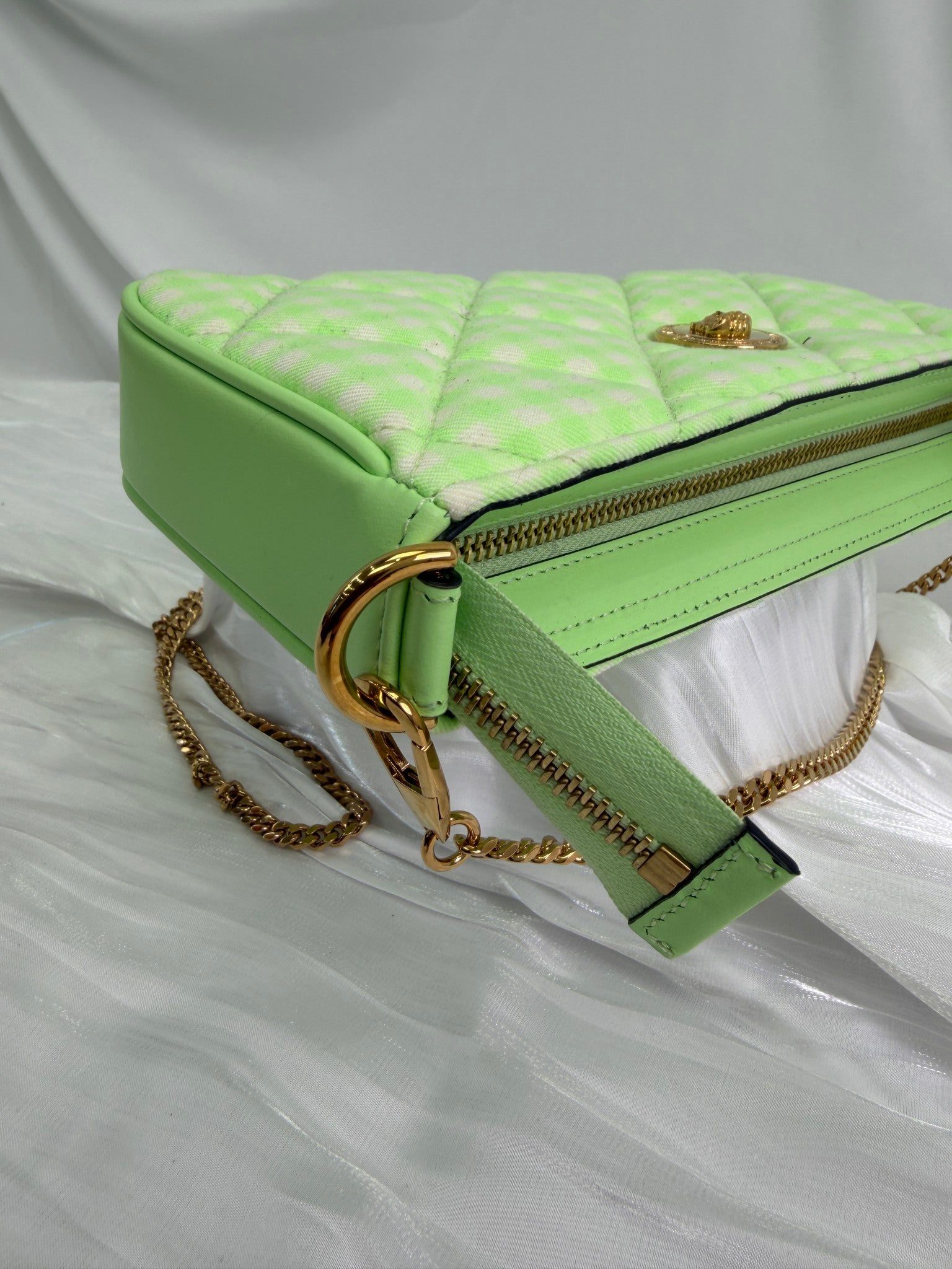 BRAND NEW- Versace Green & White Plaid Medusa Crossbody