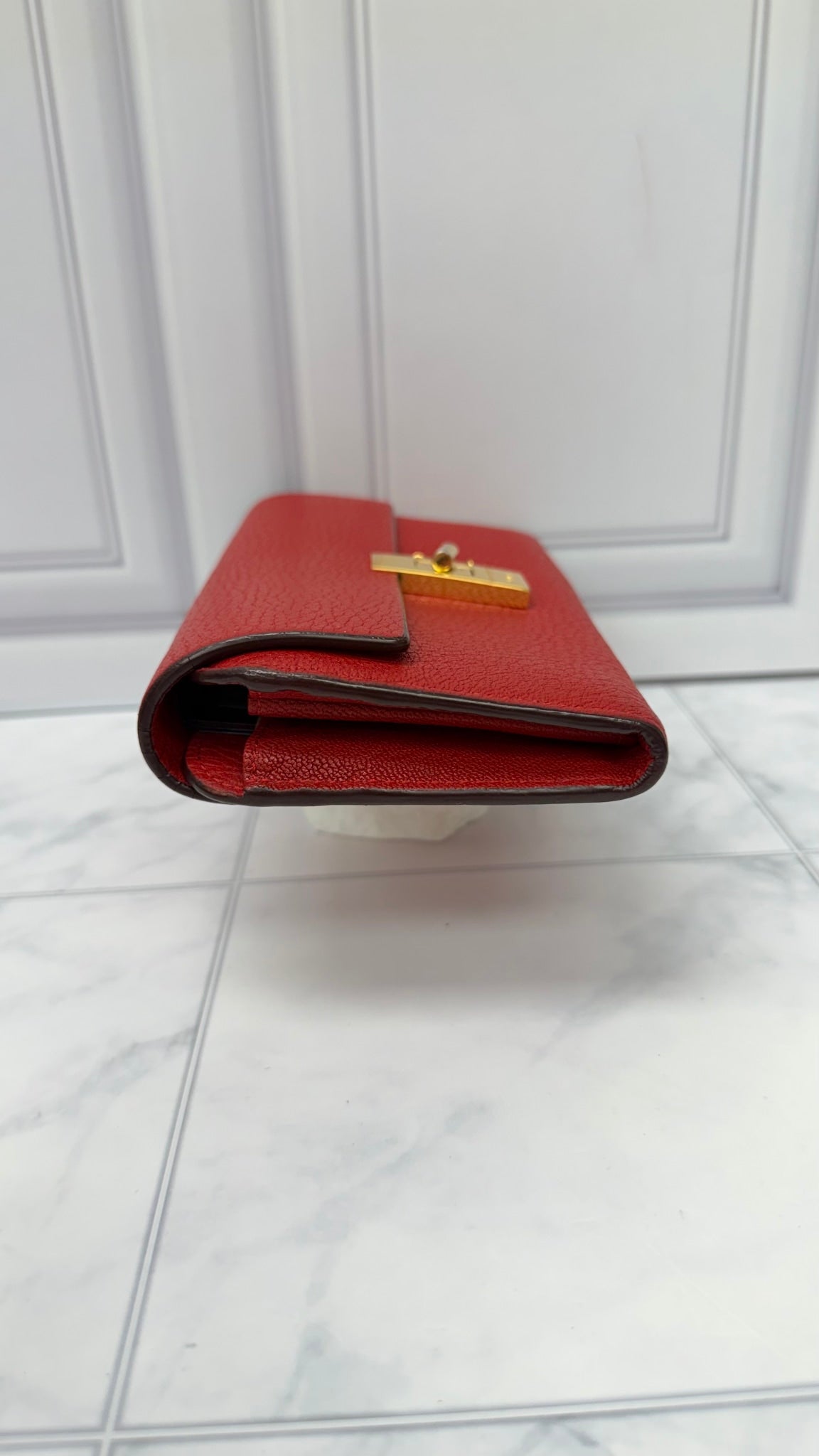 Chloe Red Grained Leather Drew Long Wallet