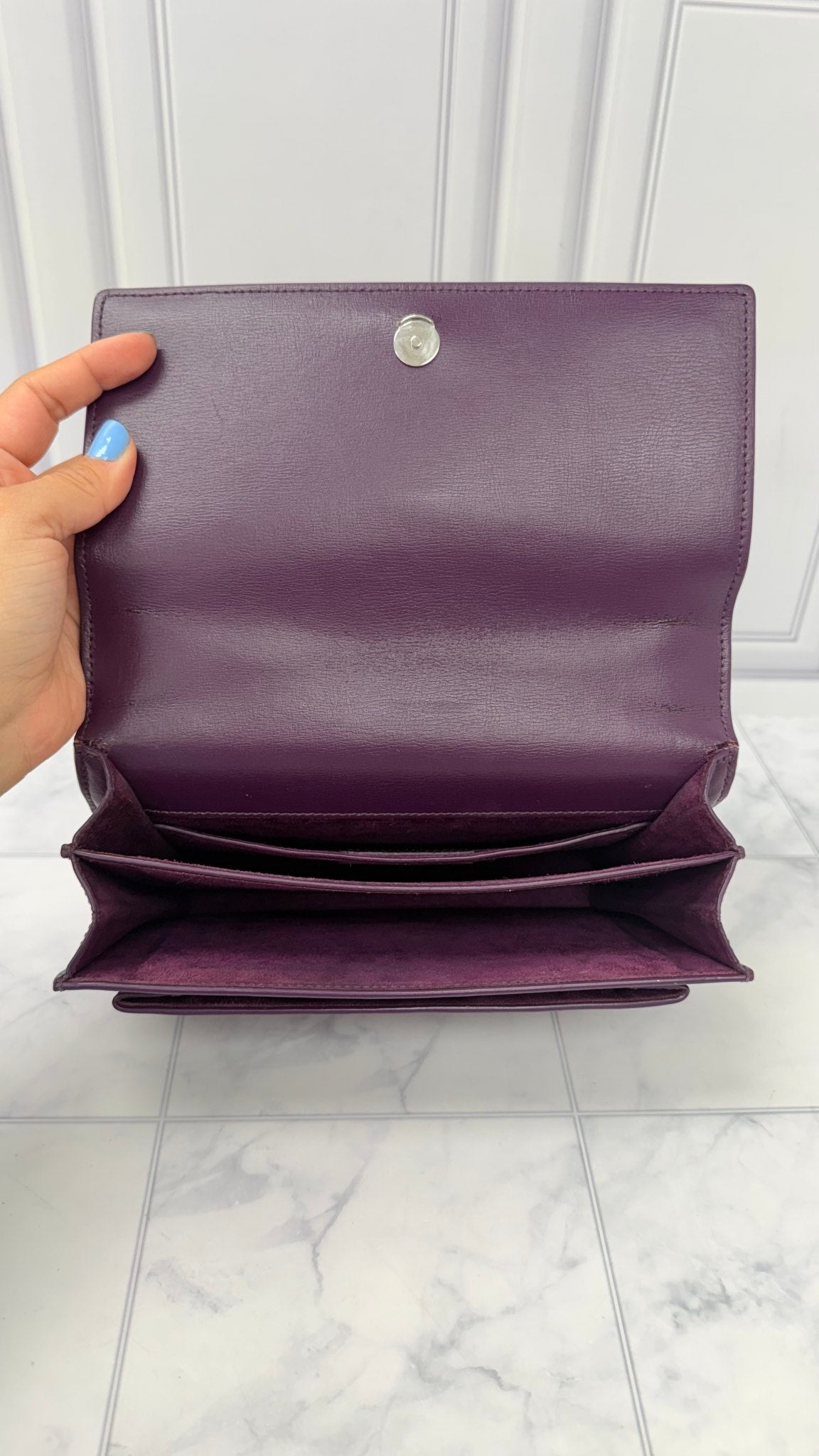 Saint Laurent YSL Purple Leather Medium Sunset Chain Shoulder Bag