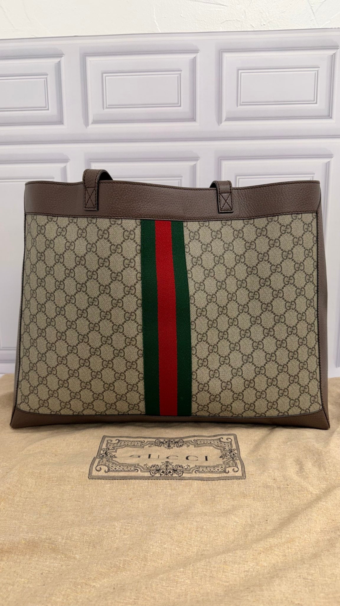 Gucci Supreme Canvas & Leather Ophidia Large Tote Bag With Pouch