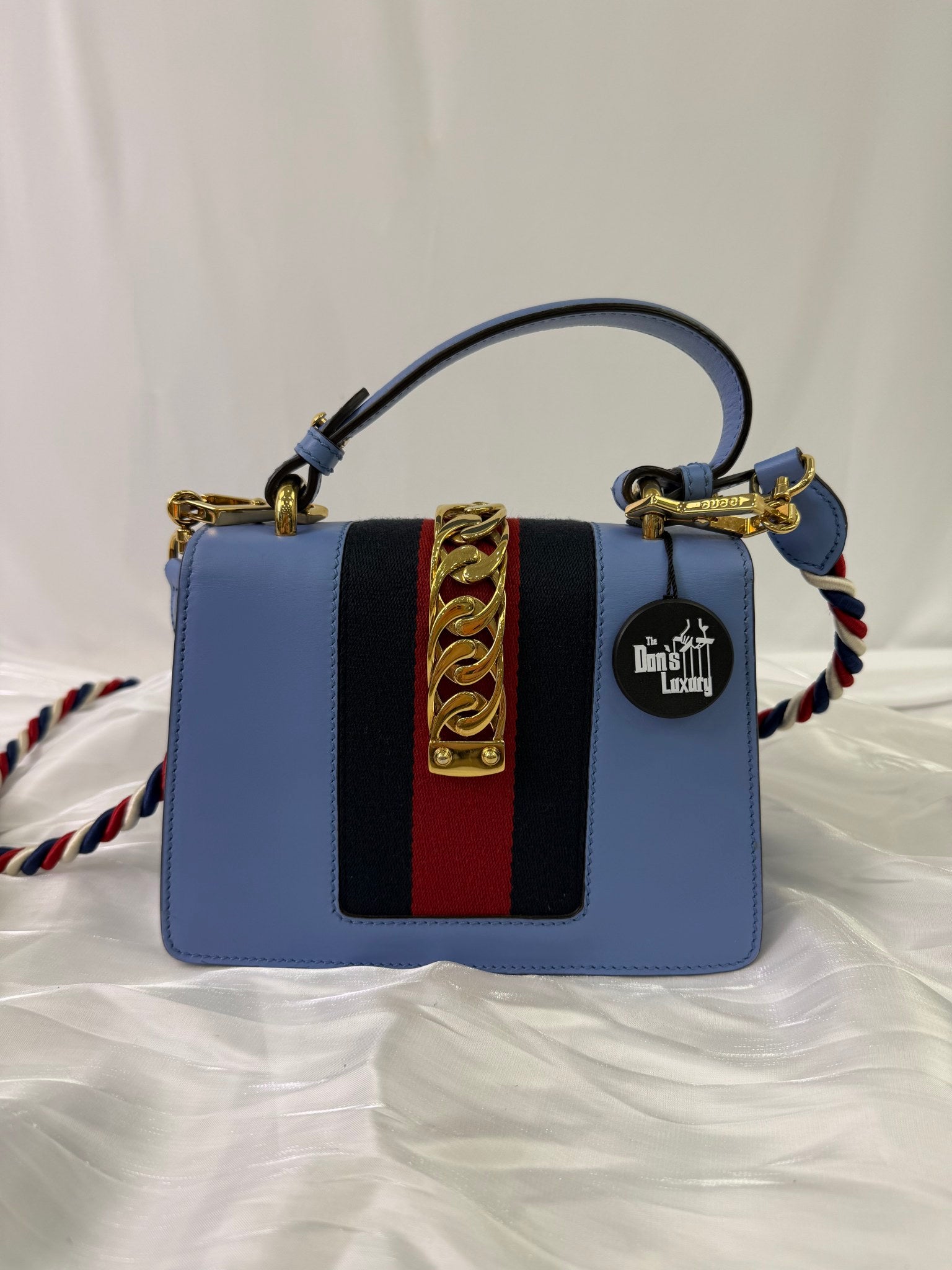 Gucci Blue Leather Sylvie Mini Top Handle Bag