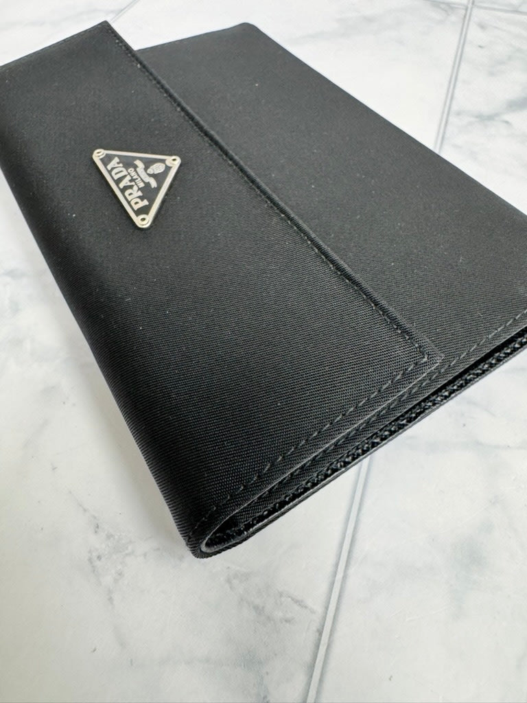 Prada Black Nylon Trifold Compact Wallet