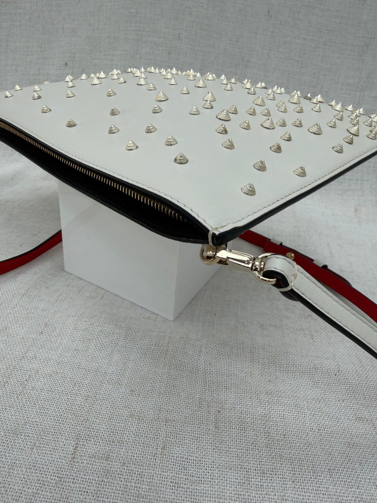 Christian Louboutin White Leather Studded Crossbody