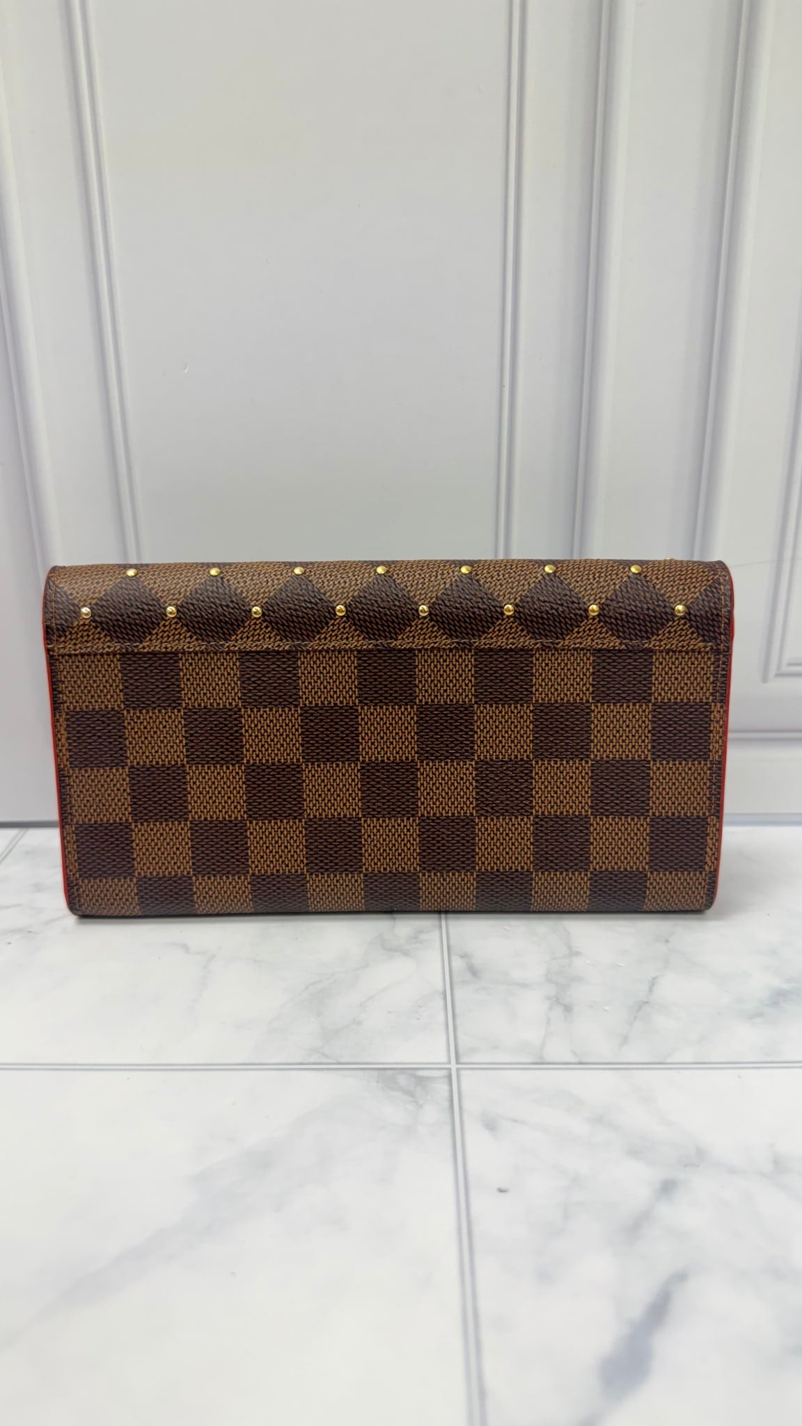 Louis Vuitton Red Damier Ebene Studded Sarah Wallet